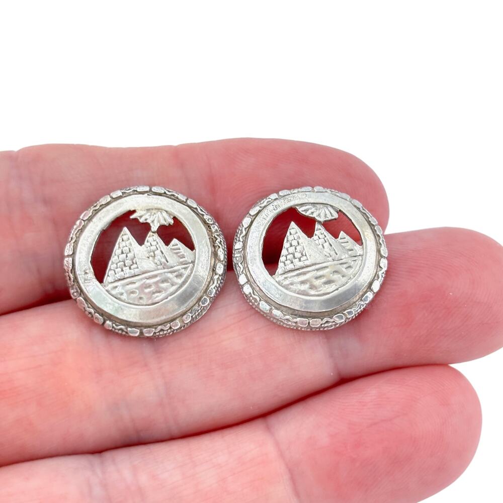 Vintage Sterling Silver 925 Egyptian Revival Cuff Links